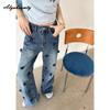 Korean Fashion Spring Autumn Women Straight Jeans High Waist Rose Casual Loose Jeans Elegant Stylish Feminine Ladies' Jeans