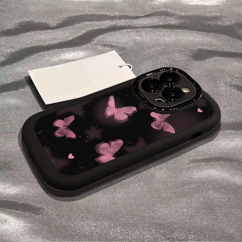 Applicable To Apple 15 ProMax Mobile Phone Case New IPhone 14 High End Sense 13 Silicone Anti Fall 16 Pink Butterfly