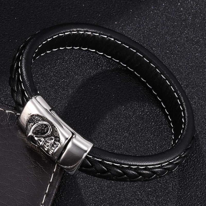 Meier Stainless Steel Magnetic Clasp Bracelet - European and American Trendy Men's Skull Bangle