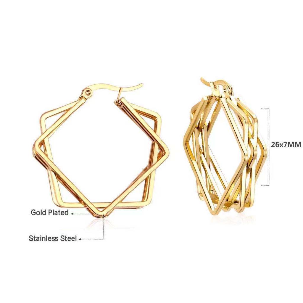 Geometrische Mehrschichtige Quadratische Gold 18K Titanstahl Ohrringe Edelstahl Ohrstecker Schlichte Trend-Ohrringe