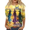 Women's Fashion Casual Halloween Print 3/4 Sleeve T-Shirt with Round Neck