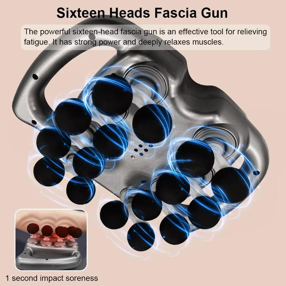 Durable And Safe Fascia Gun 16-Head Muscle Massage Gun Professional Body Leg Back Shoulder Waist Fascia Gun High Frequency Vibration Massager Gun