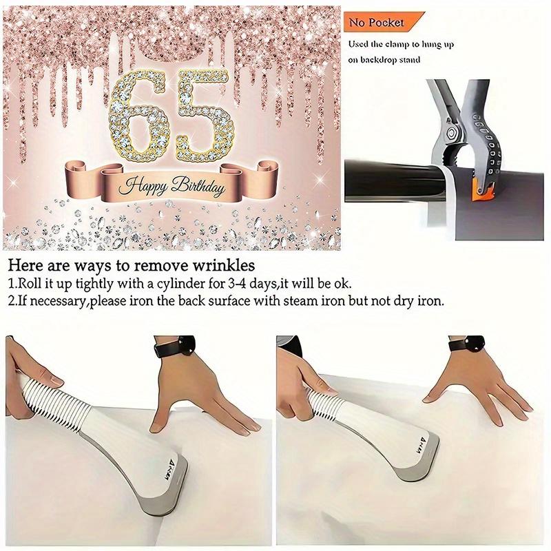 Large exquisite rose gold and diamond style 65th birthday backdrop, suitable for 65th birthday decoration