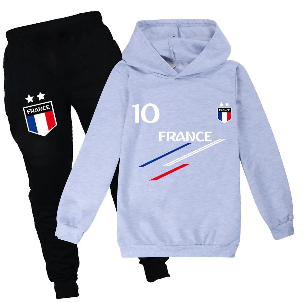 Baby Jungen Frankreich Fußball Trainingsanzug 2 Teile Kinder Frühling Herbst Outfit Set für 2-15 Jahre Mädchen und Jungen Kleidung