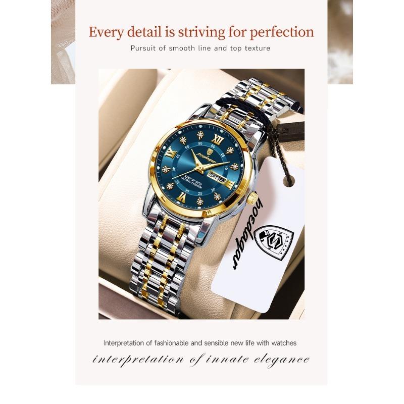 POEDAGAR Casual Women Wristwatch Waterproof Luminous Date Week Quartz Watches Stainless Steel Elegant Dress Ladies Watch