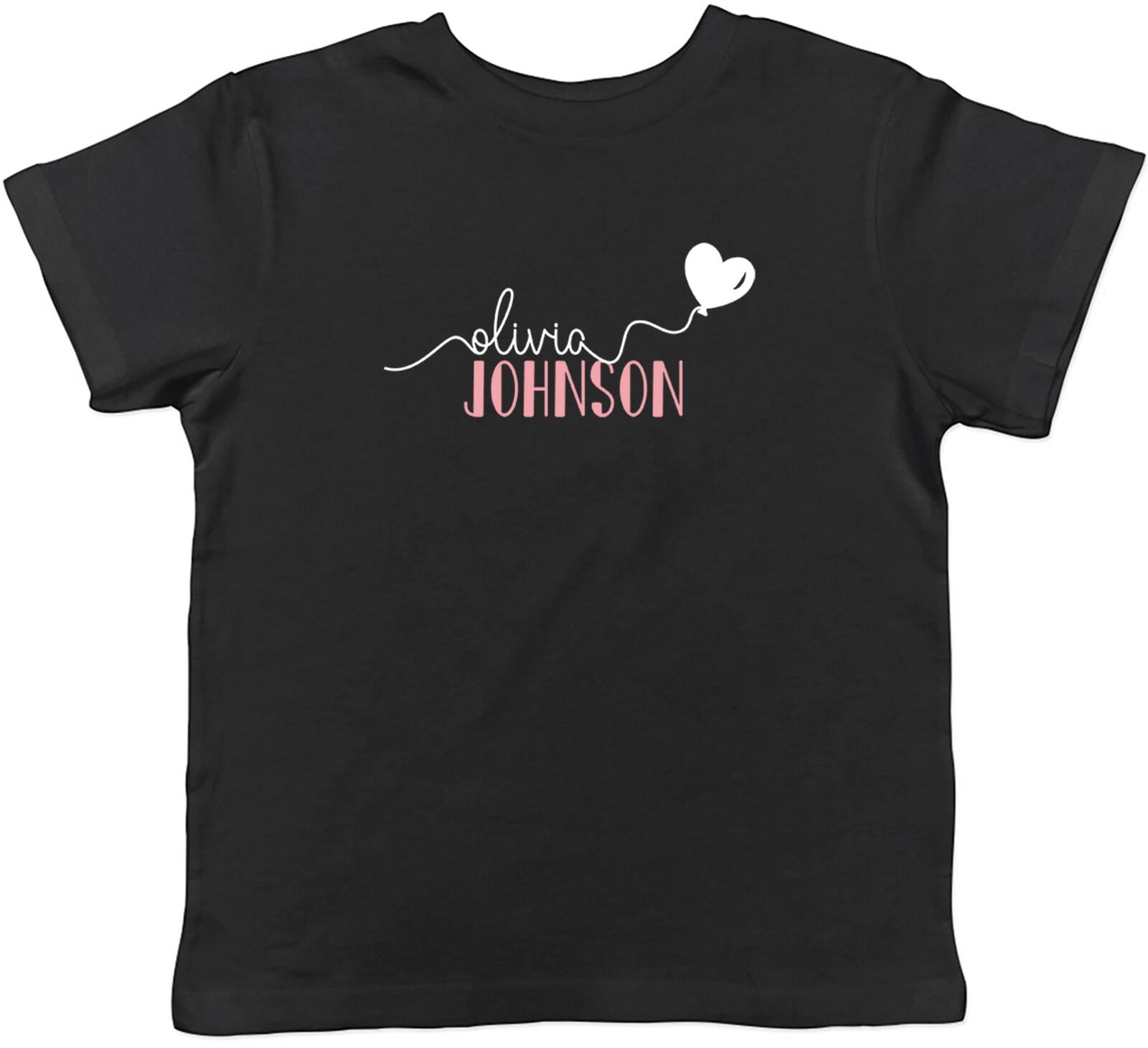 Personalised Name With Balloon Pink Childrens Kids T-Shirt Boys Girls 160