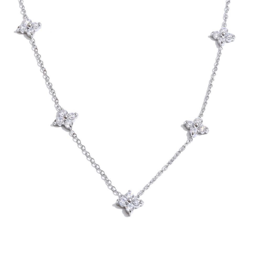 Yhpup Stainless Steel Cubic Zirconia Flower Chain Necklace High Quality Spring Summer Popular Dainty Thin Jewelry Accessories
