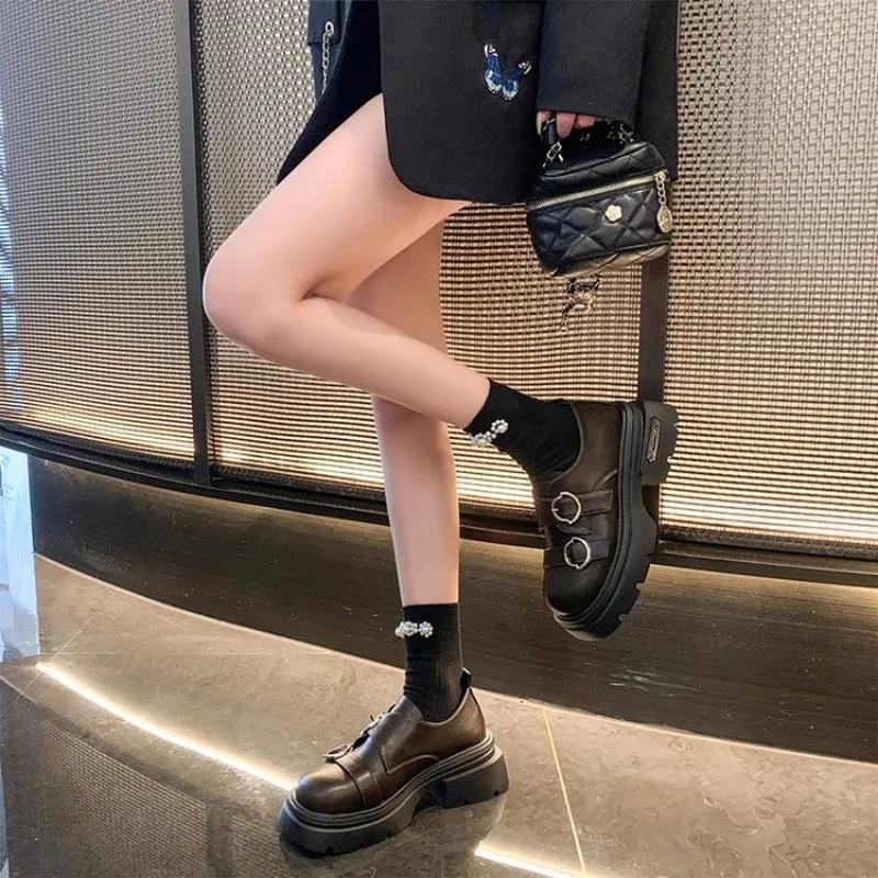 Scarpe da Donna Moda Stile Britannico Zeppa Oxfords Sneakers Casual da Donna Mocassini con Pelliccia Bocca Bassa Punta Tonda Scarpe Piatte Preppy