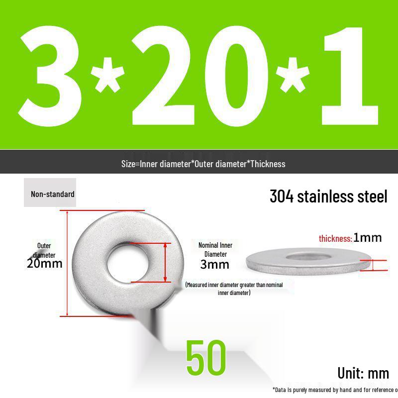 304 Stainless Steel Enlarged Flat Washer Ring (Sizes: M1.6-M22)