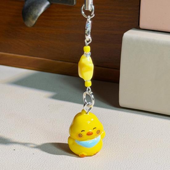 Keychain Pendant Resin Smooth Shiny Mini Size 3D Yellow Chicken Star Bead Design Keyring Bags Mobile Phone Lanyard