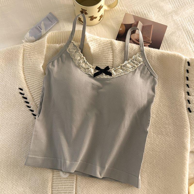 Camisole Vest Summer Cute Niche Design Sense Outer Wear Slimming Chest Pad Slim Sleeveless Metal Free Underwear