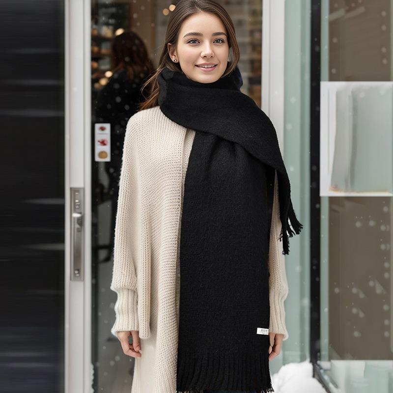 Autumn and winter new women's scarf thickened warm solid color fringed scarf versatile warm knitted shawl scarf