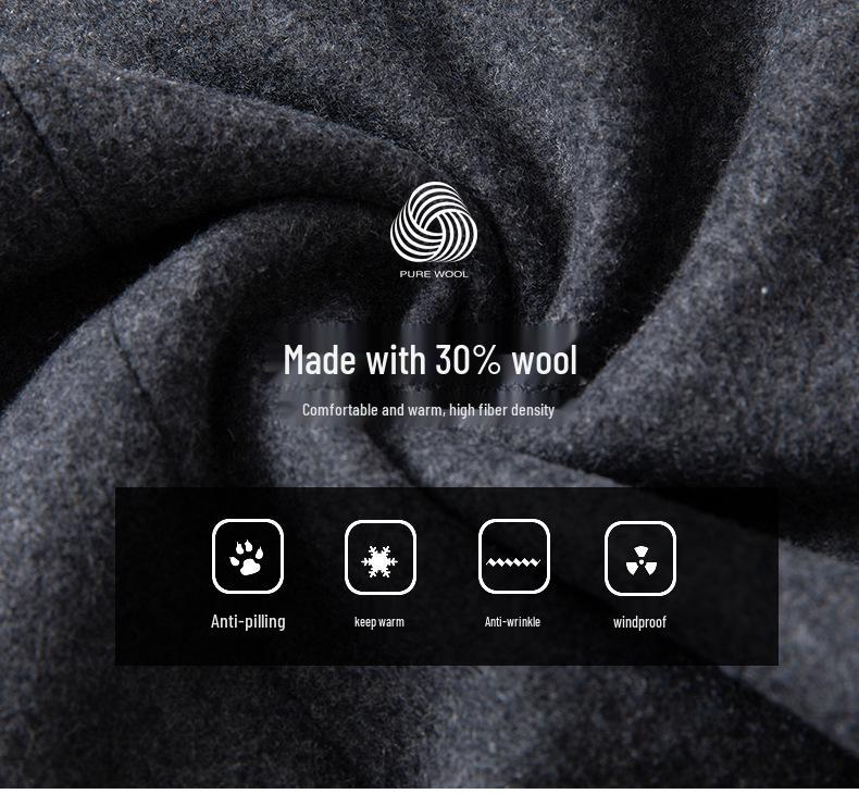 Men's Stand Collar Cotton-Padded Wool Coat – Non-Iron, Fashionable Business Outerwear