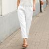 Women's Elastic Waist Straight Leg Linen Cotton Casual Pants Loose Fit Pocket Trousers