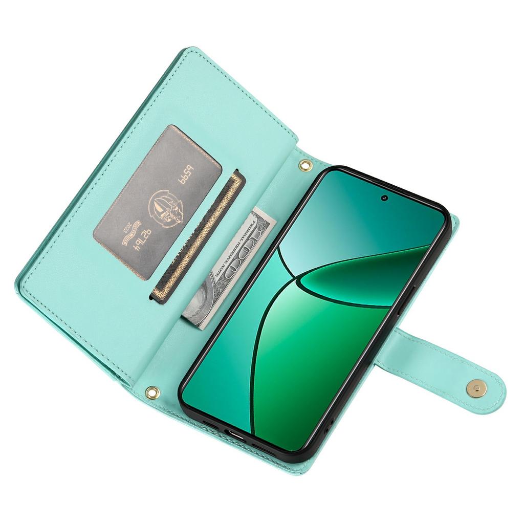 DF-011 Für Realme 14 5G Hülle Reißverschlusstasche Geldbörse Leder Handyhülle mit Riemen