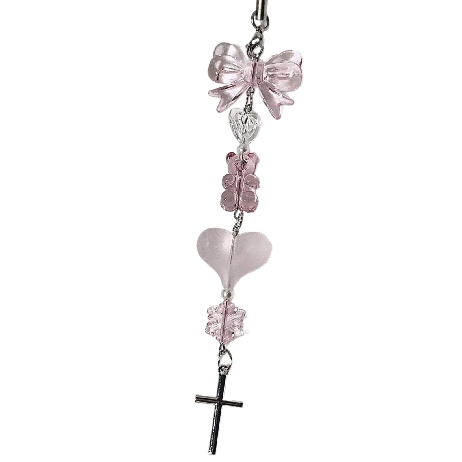 

Милый брелок-подвеска с бантиком и бусиной в форме сердца, милые ремешки для телефона, украшения, брелок-шарм для кошелька, сумки, рюкзака