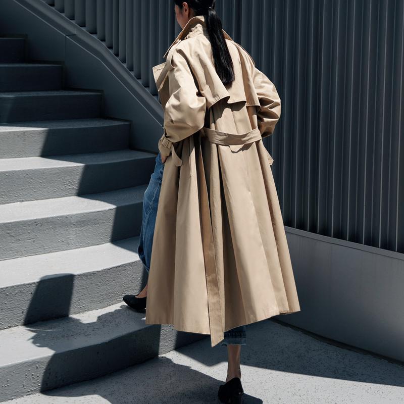 Johnature Gabardina coreana a la moda de Color sólido que combina con todo para mujer, abrigos femeninos holgados con cuello vuelto de otoño