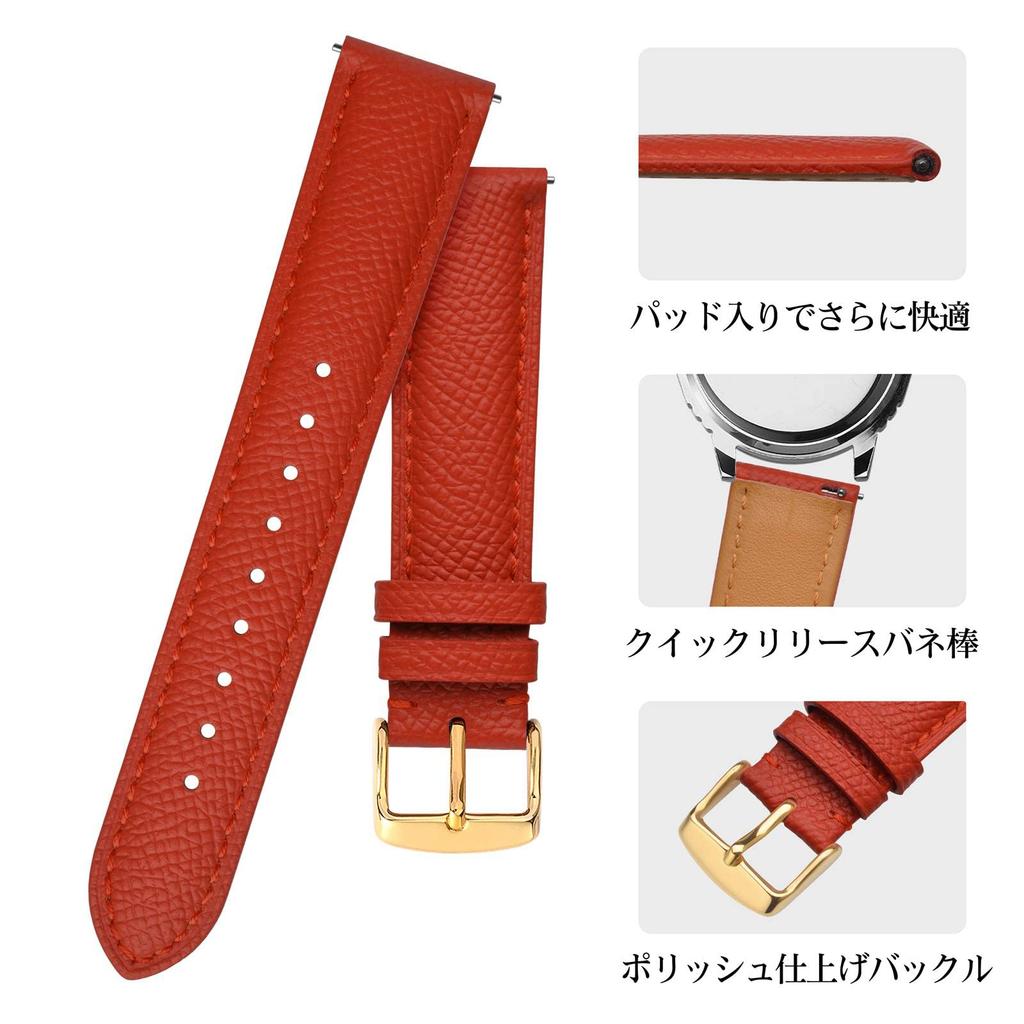 BISONSTRAP 18mm Calf Leather Watch Strap, Quick Release Double-Sided Genuine Leather, Business Style, RedGold Buckle