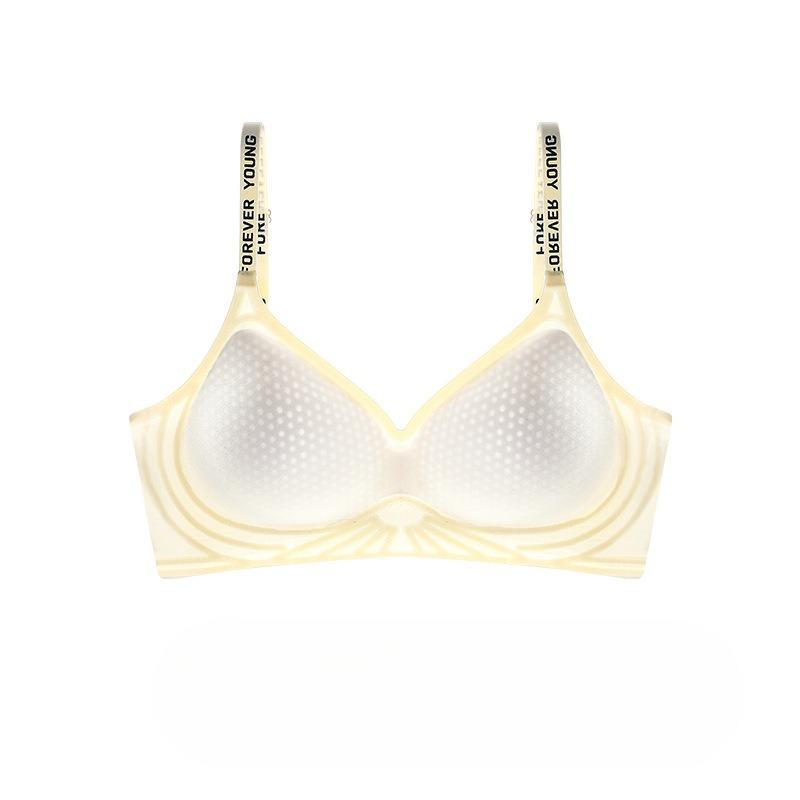 

Женское летнее тонкое бюстье на бретелях с надписью, дышащее, с красивой спинкой, из ледяного шелка, бесшовное, с эффектом пуш-ап XL шампанского