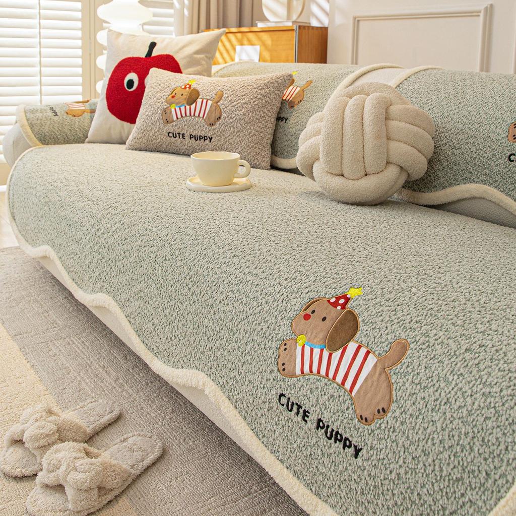 Neue Winterverdickung Cartoon Plüsch Sofakissenbezug Einteilig Winter Gerade Anti-Rutsch Sofakissen