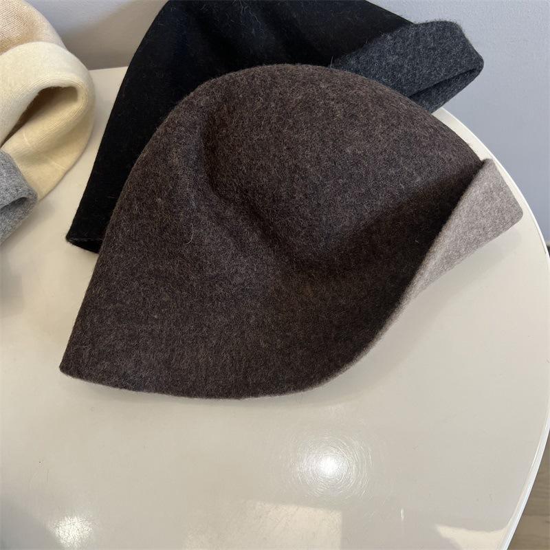 Double-sided knitted wool bucket hat women's autumn and winter new versatile face little fisherman hat