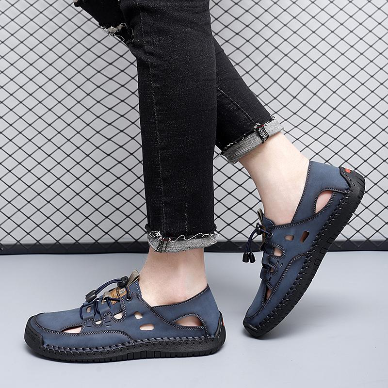 Men Blue Green Hiking Sandals Khaki Summer Outdoor Wide Palm Black Beach Shoes Close Toe Sandals Plus Size