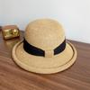 Cappello a Tesa Larga in Paglia Francese con Fiocco - Tesa Arrotolata Elegante Cappello da Sole per Donne Estate