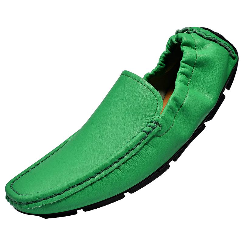 Fashion Genuine Leather Men Loafers Shoes High Quality Moccasins Driving Shoes Green Orange Office Shoes Casual Loafers Big Size 38-49