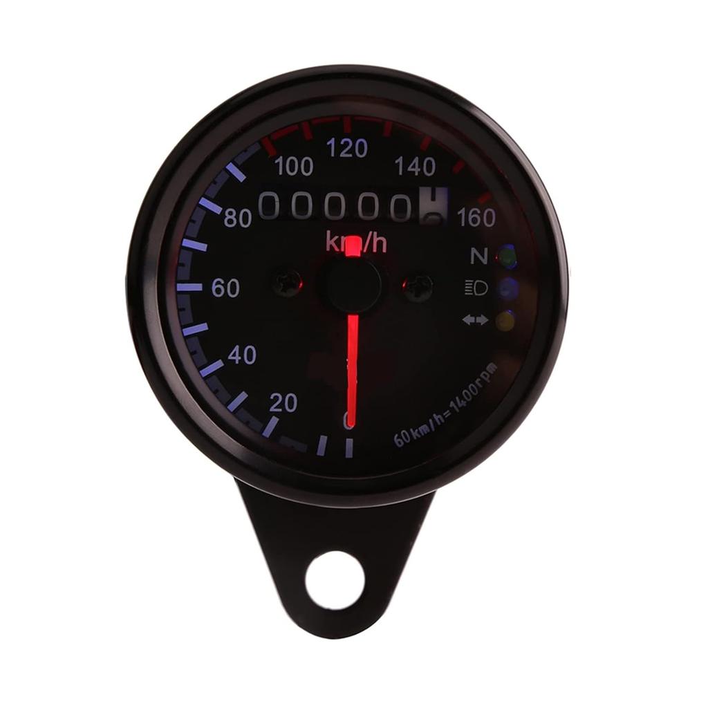 12V Universal LED Backlight Motorcycle Odometer Speedometer Gauge K/MH Single Indicator (Black)
