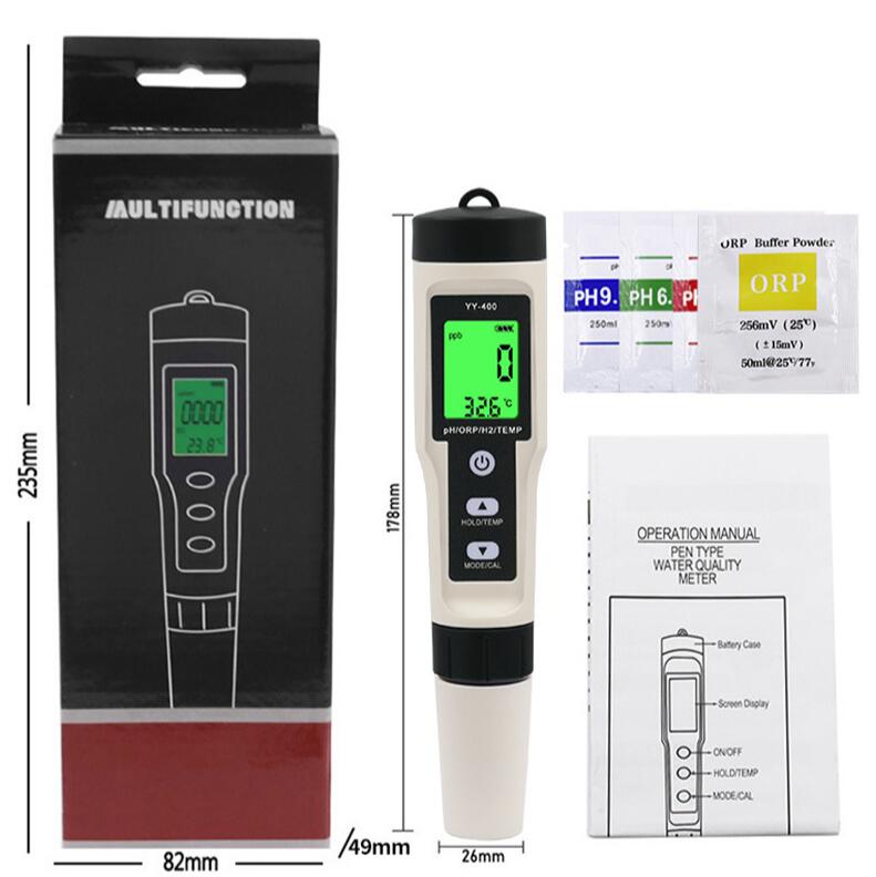 4 in 1 ORP H2 Temperature PH Meter Hydrogen-rich Test Pen Water Quality Purity Detector Analyzer for Aquarium Pool Hydroponic