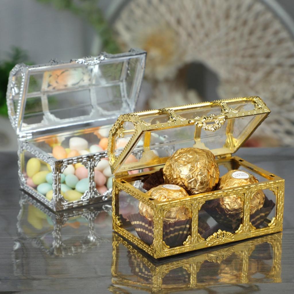 1 pièce Boîte à bonbons dorée ajourée style européen, Boîte d'invités de mariage créative, Argent