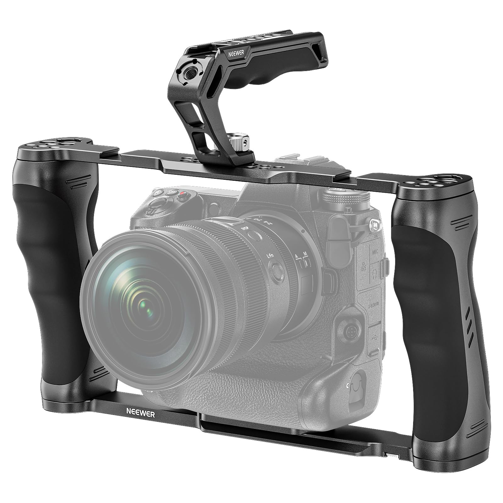 

Neewer Universal Camera Cage Top Handle Set with ARRI Locating Video Rig Camera Dual Hand Grip SmallRig CA016T & 3/8 Pins, Stabilizer, Arca-Type