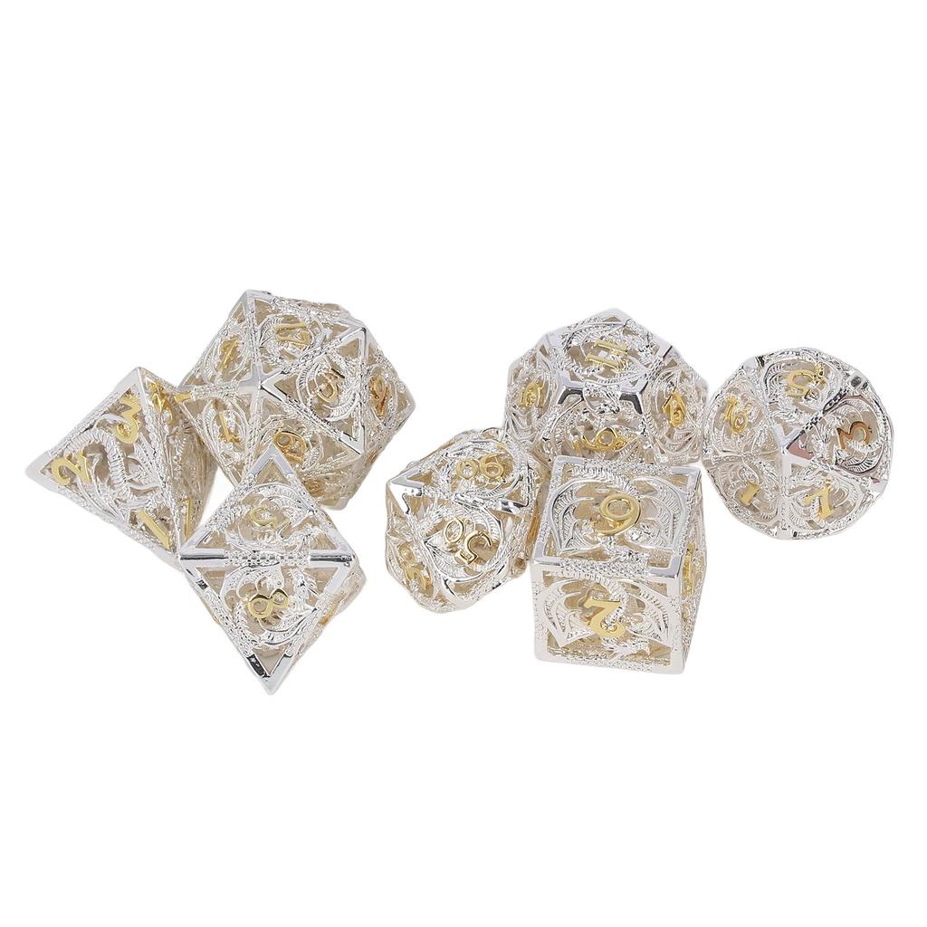 Metal Dice Set Hollow Polyhedral Crafted Portable Board Game Dice for Tabletop Game Gold