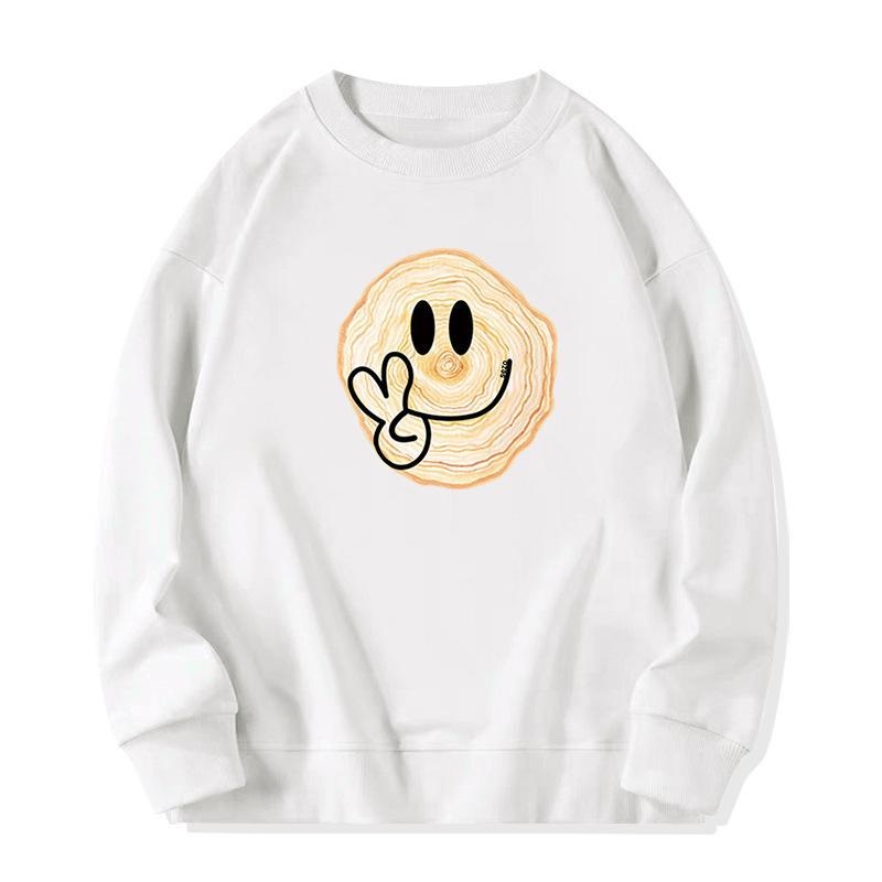 Ladies Smiling Face Printed Loose Sweatshirt Women's O-neck Long Sleeve Oversize Pullover Hoodie for Autumn Winter