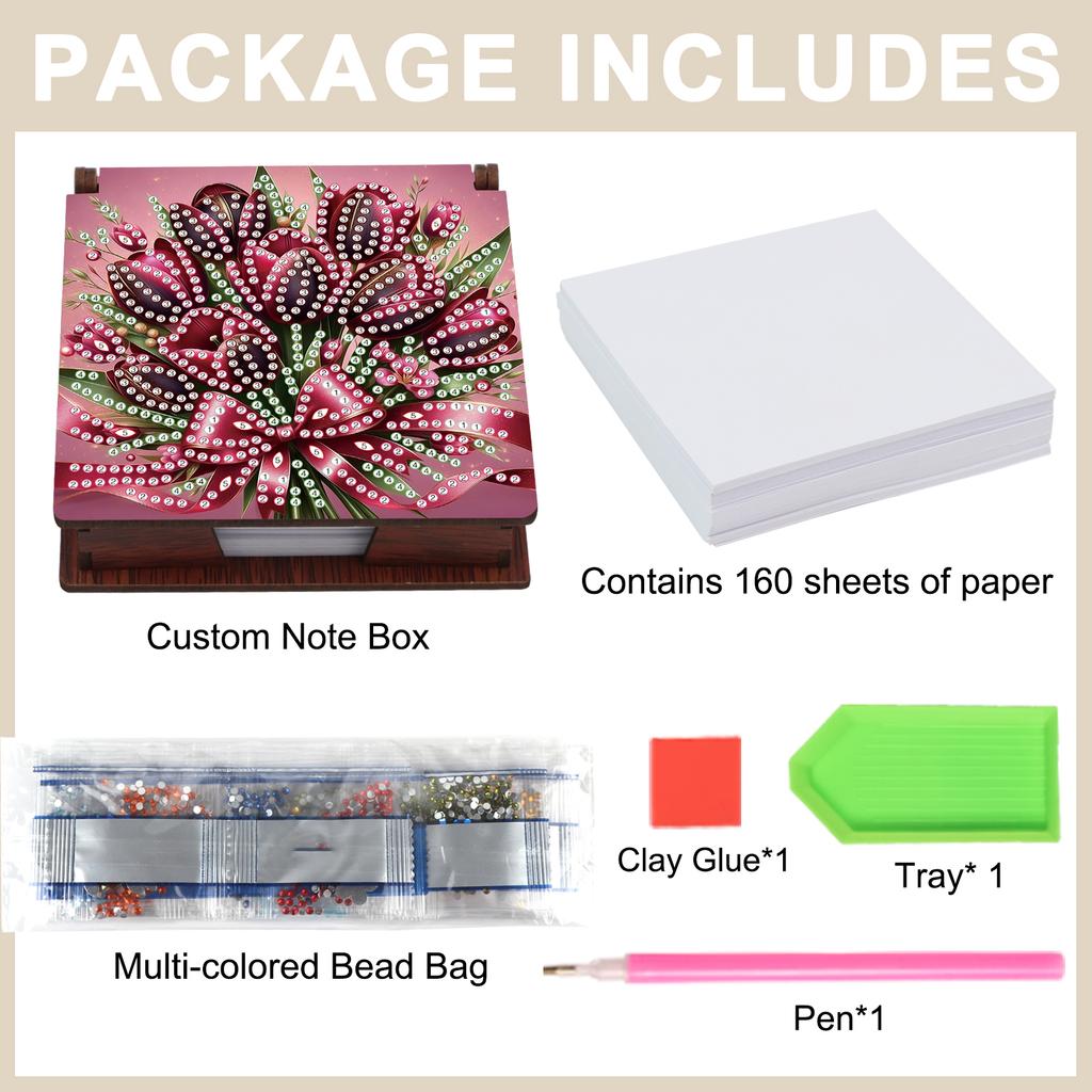 Wooden DIY Diamond Painting Kit Note Box with 160 Papers Diamond Painting Note Box for Home Office and School Supplies