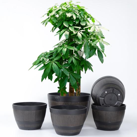 Flowerpot with Built-In Drainage System Rustic Style Garden Container Entryway Decorative Planter Barrel Flowers Herbs Vegetables Small Shrubs Balcony