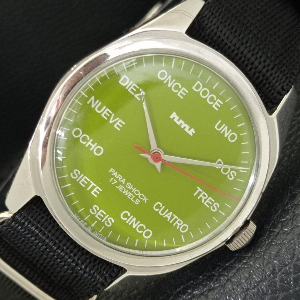 INDIAN VINTAGE HMT HAND-WINDING MENS GREEN COLOR DIAL WATCH A702815-1 R211-a702815
