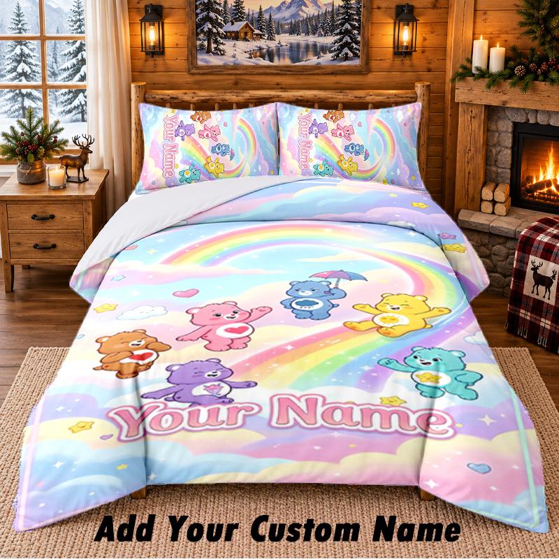 Care Bears Custom Name 3Pcs Bedding Set 1 Bed Sheet 2 Pillowcases Bedroom Home Decor
