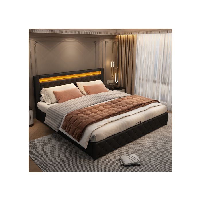 Lit - MUVOE - 180x200cm - Rembourré - Éclairage LED - Noir