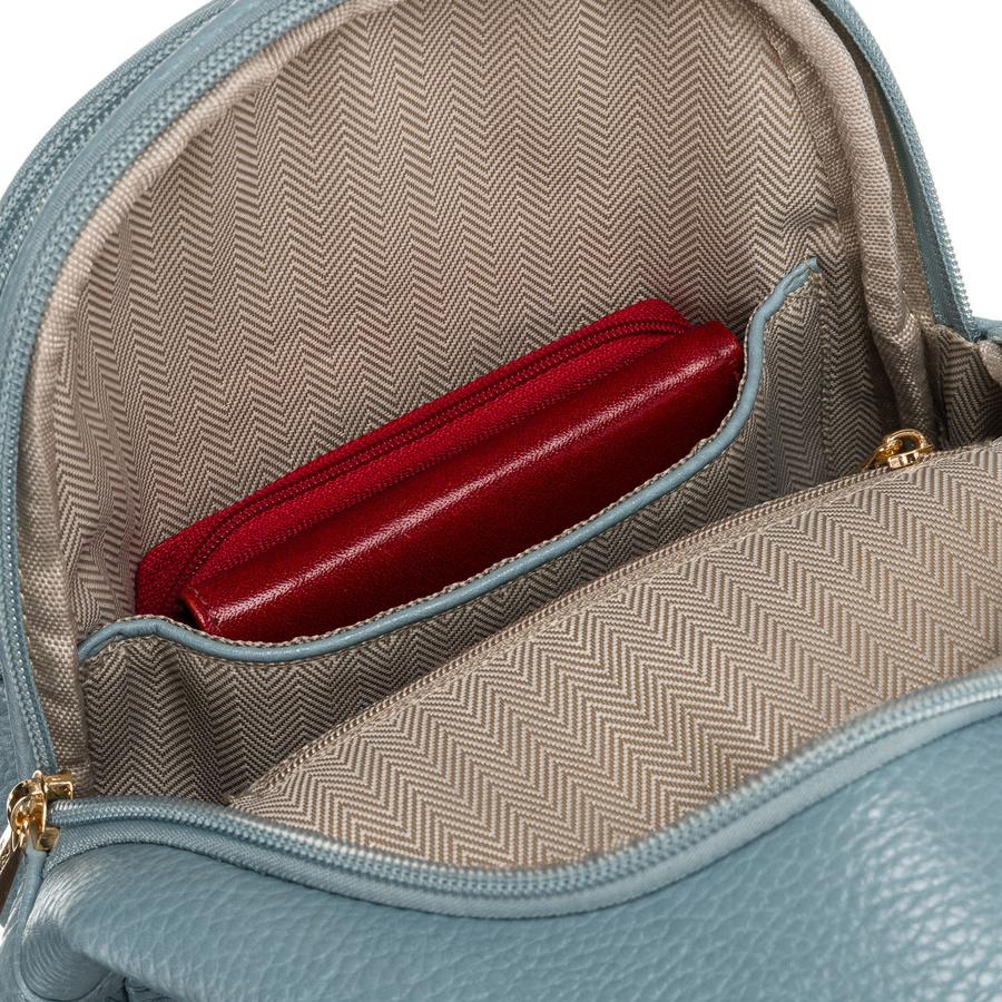 Blaue stilvolle kleine Damen-Tasche aus Öko-Leder, verziert mit goldenen Beschlägen, Bauchtasche Crossbody Peterson
