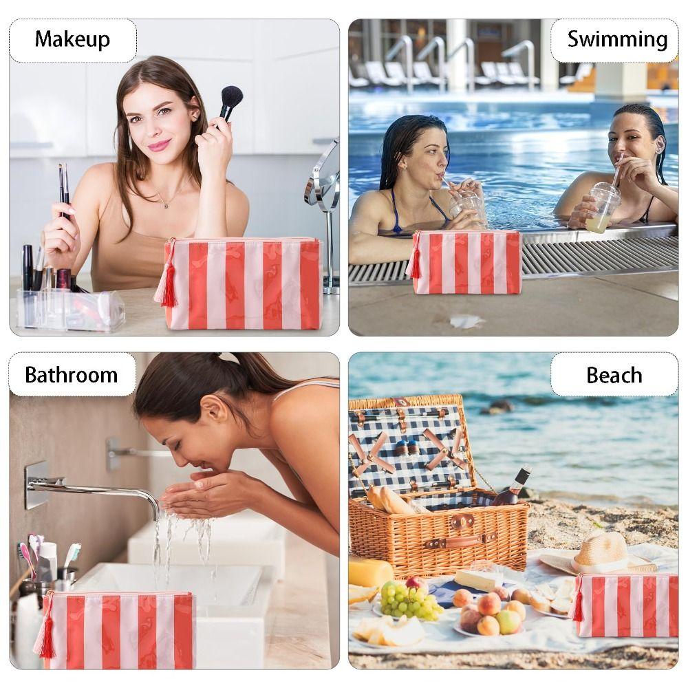 Portable PVC Makeup Bags Large Capacity Striped Wash Bag High Aesthetic Waterproof Purse Bag Travel Use