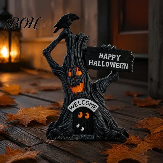 Durable Resin Craft Gifts Spooky Halloween Figurine, Scary Ghost Pumpkin Tabletop Decoration Small Autumn Crafts for Tiered Tray, Shelf, Mantel, Home