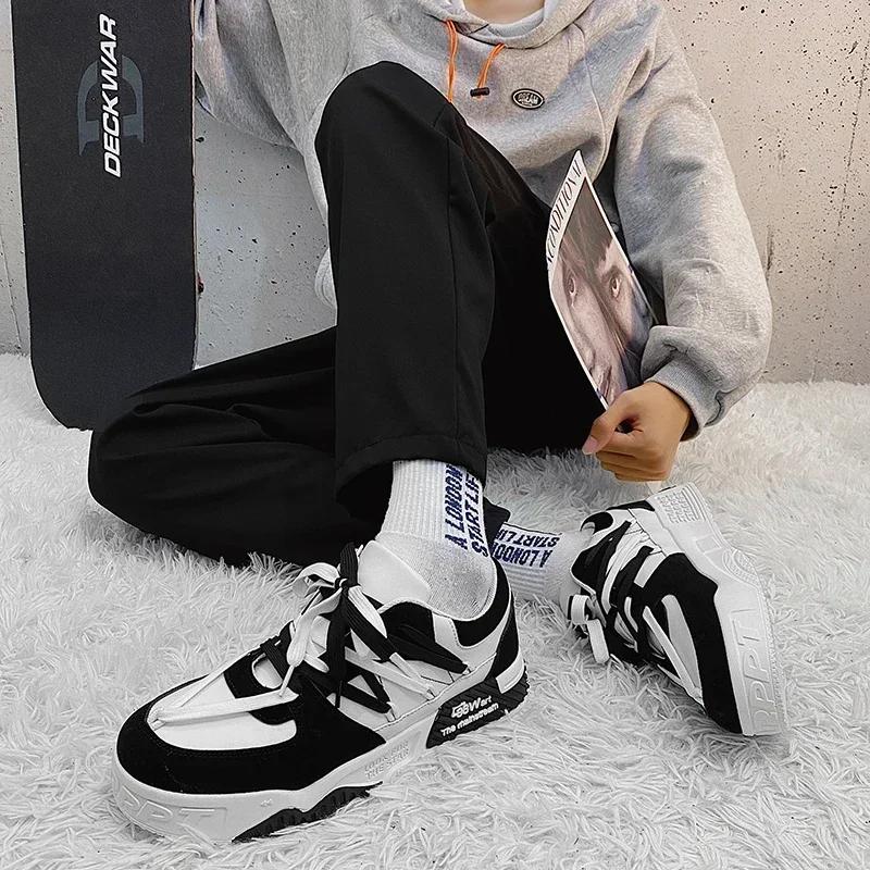 Fashion Sneakers Mens Shoes Designer Men Casual Shoes Trend Two-tone Lace Up Platform Student Shoes Male Vulcanized Zapatillas De Hombre