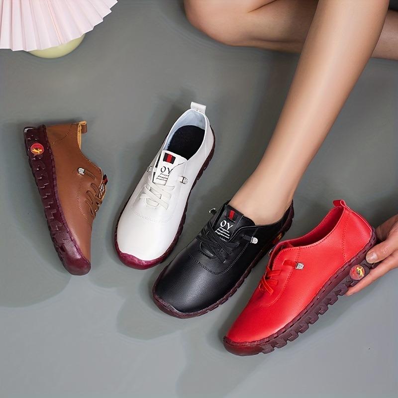 Women's shoes spring and summer lace-up wide fat feet beef tendon sole soft sole soft surface large size leather shoes