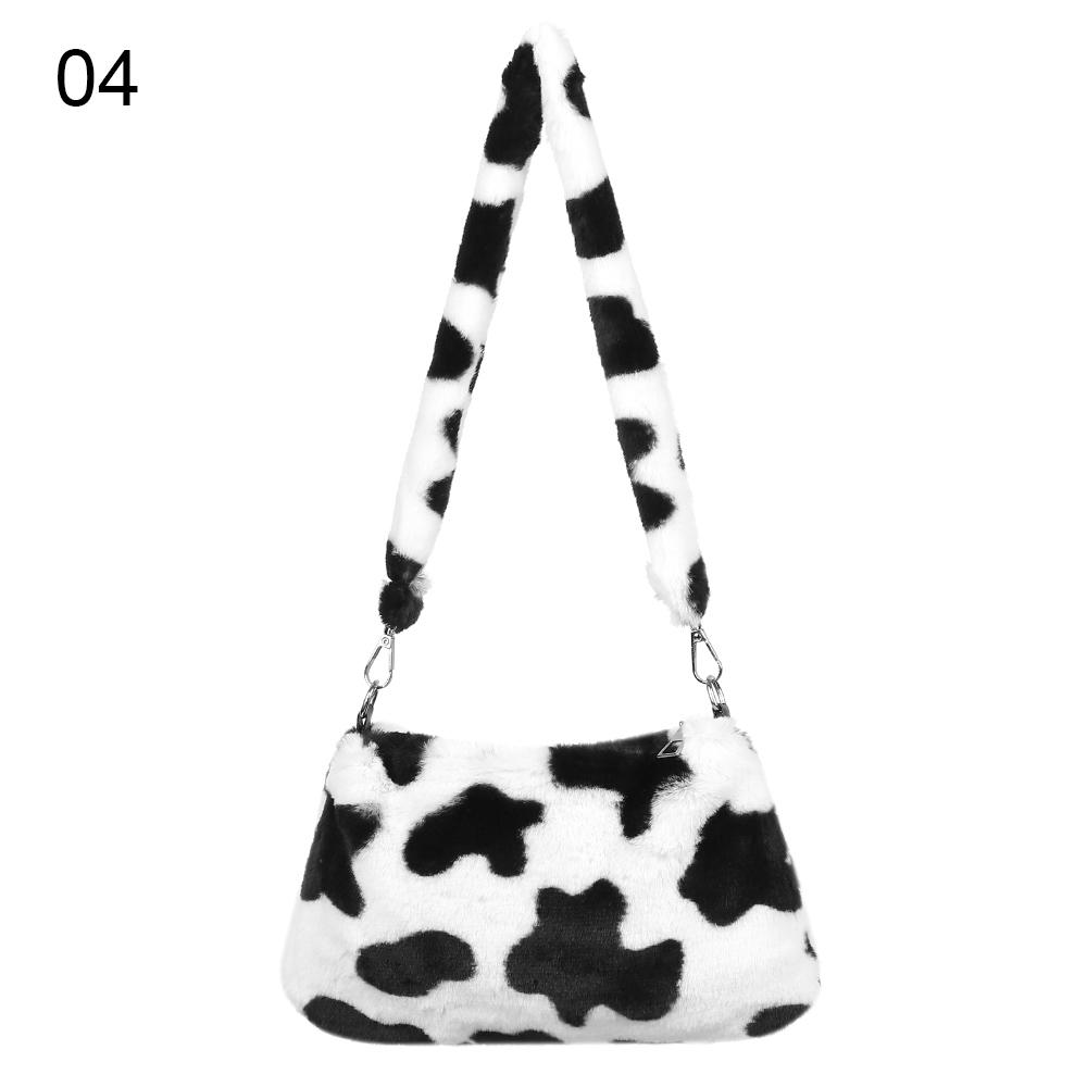 Women Leopard Print Plush Shoulder Bag Fashion Casual Underarm Crossbody Messenger Purse