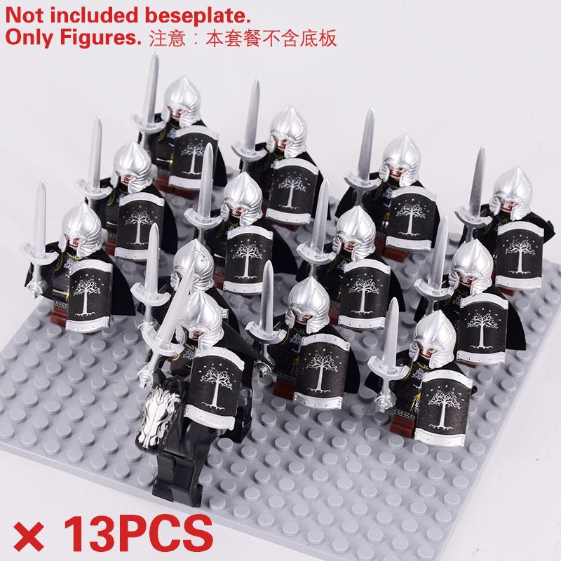The Soldier With War Horse Gondor Army Figures Lotr Armor Guard Warrior Archer Medieval Knights Building Blocks Bricks Toys Gift