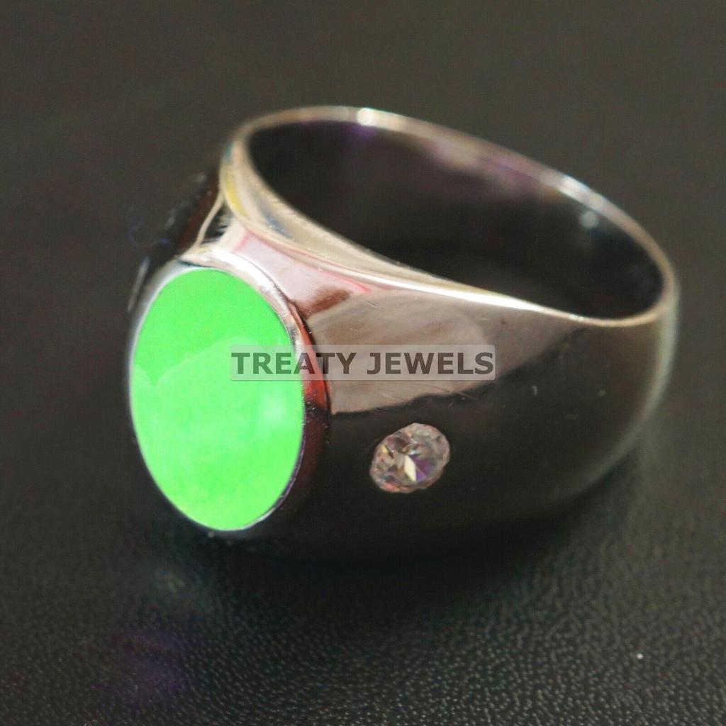Anello da Uomo in Argento Sterling 925 con Pietra Preziosa di Giada Taglio Ovale #B141 JL375671575784