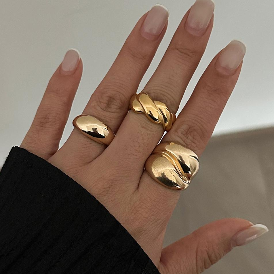 

SHIXIN 3 Pcs Creative Geometric Gold Color Chunky Open Ring Set for Women Vintage Irregular Finger Ring Fashion Jewelry 2026 New