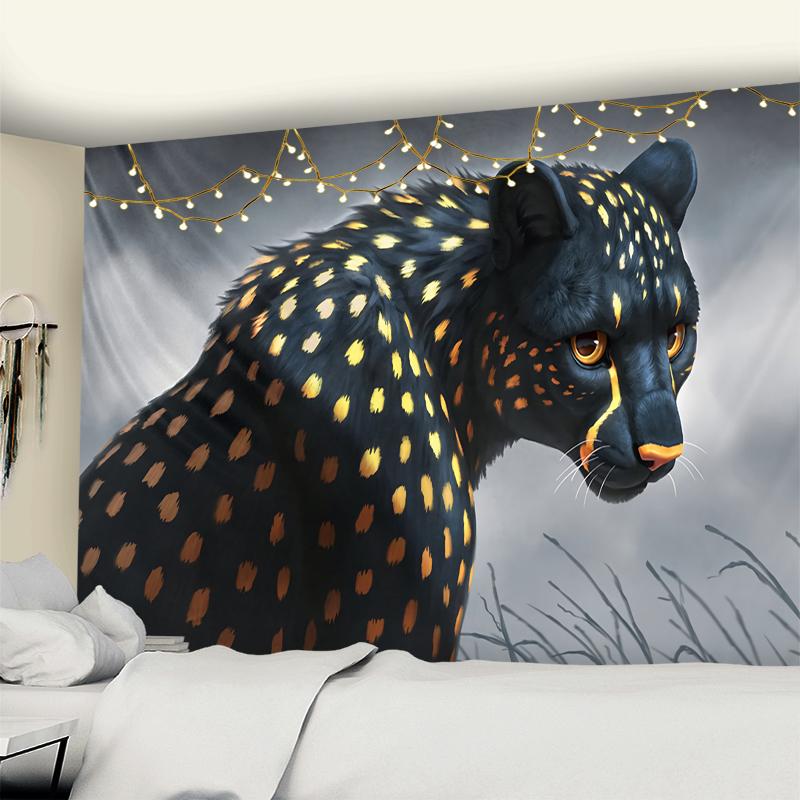 Dierlijke illustratie tapijt muur hangende tijger en luipaard psychedelische mysterie slaapzaal slaapkamer woonkamer decor