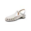 Fashion NEW Summer Women Sandals Genuine Leather Shoes for Women Round Toe Chunky Heel Shoes Elegant Cover Toe Slingback Hollow Sandals
